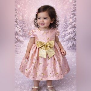 New w tags! Pink and Gold reindeer Party Dress with Bow